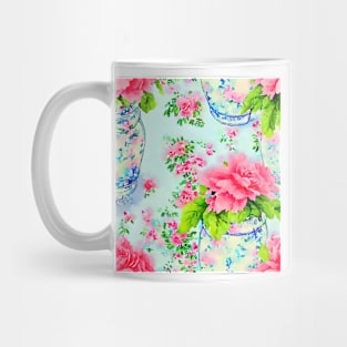 Peonies in Sevre vase shabby chic watercolor seamless pattern Mug